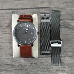 Men's Skagen Grey Steel Mesh Strap Watch Set SKW1081